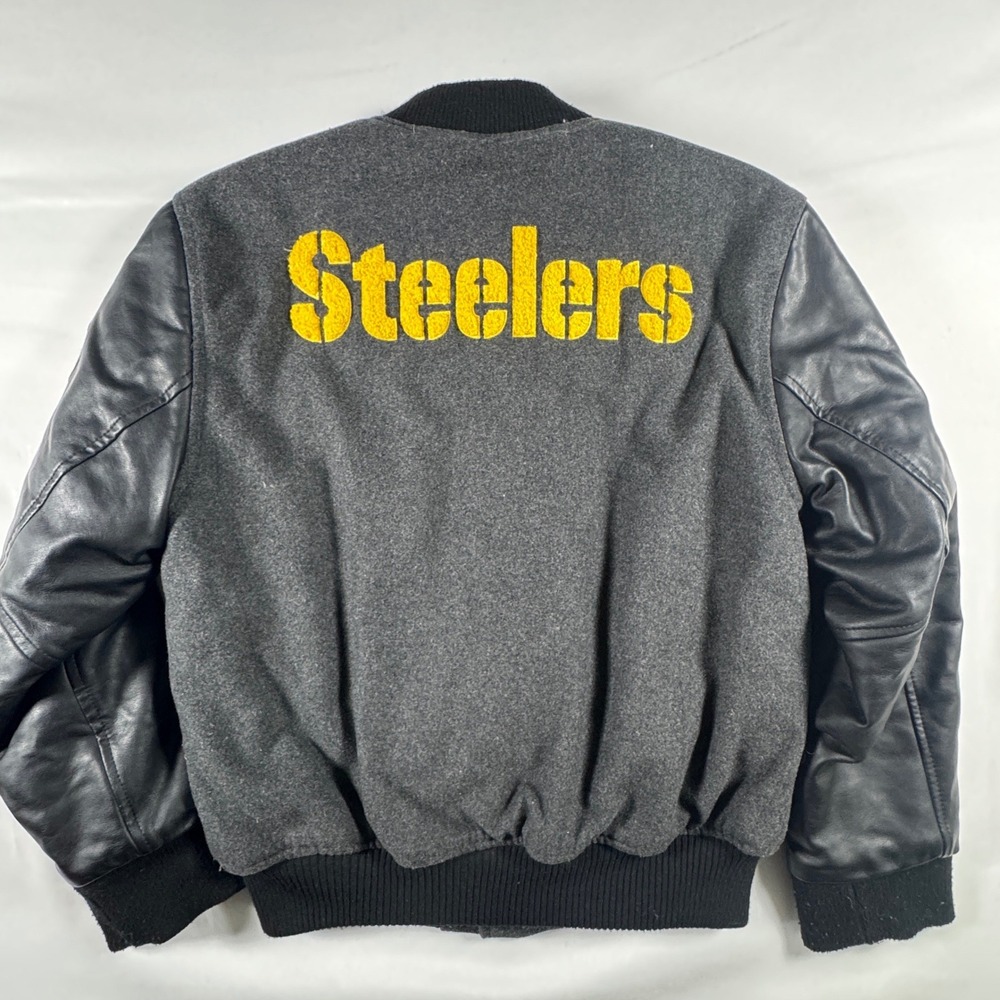 NFL Pittsburgh Steelers Varsity Jacket Youth Size M 10-12 Black Gray Blend - Picture 4 of 9